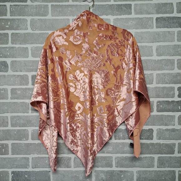 Sunclo Scarf Velvet Pink Floral Satin Semi Sheer Big Square Bandana 44 X 44 Inch - Picture 6 of 9